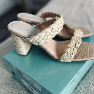 Natural Woven Heeled Sandals